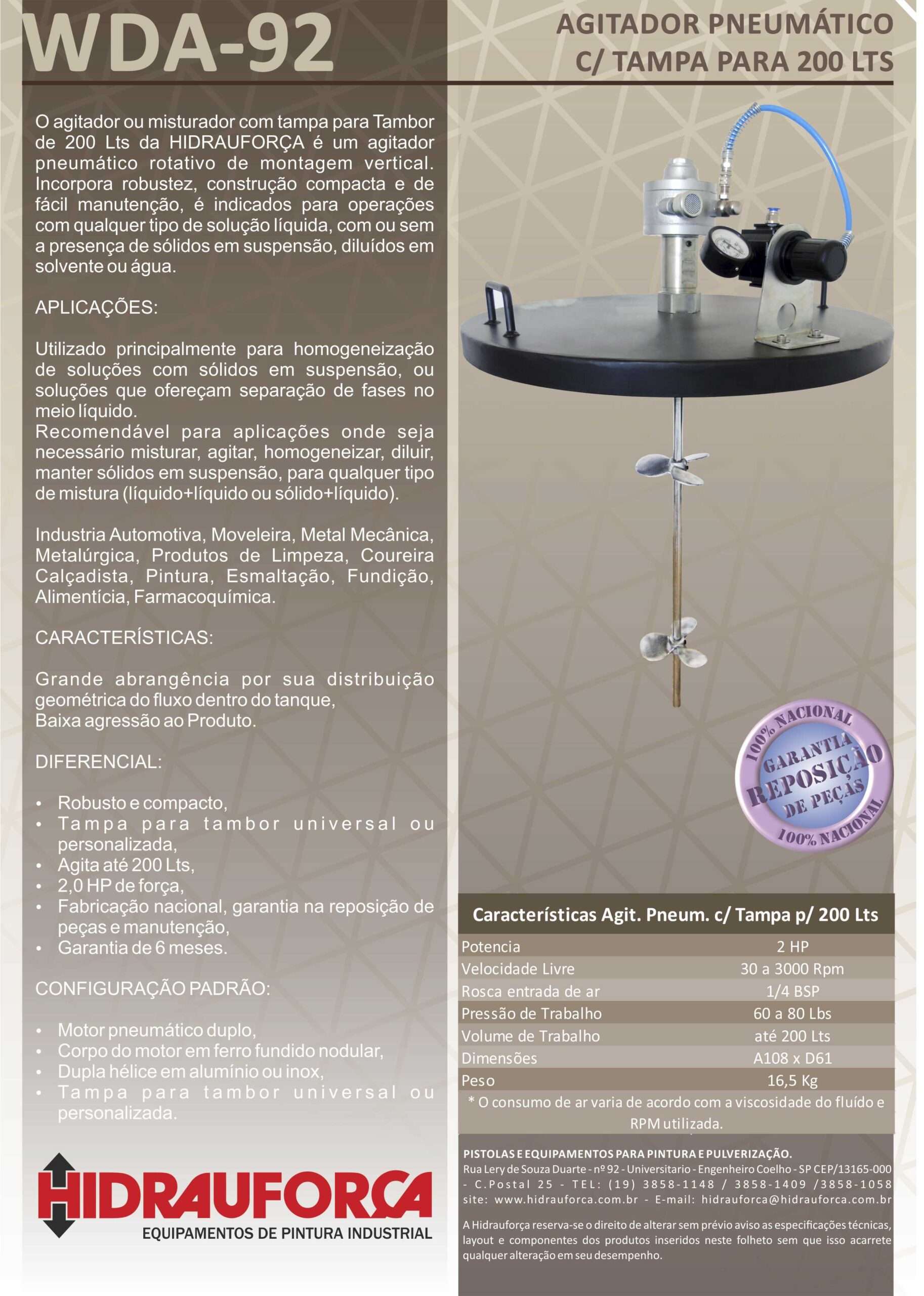 WDA-92 - AGITADOR PNEUMÁTICO DUPLO COM TAMPA PARA TANQUES 200 LTS - Image 2