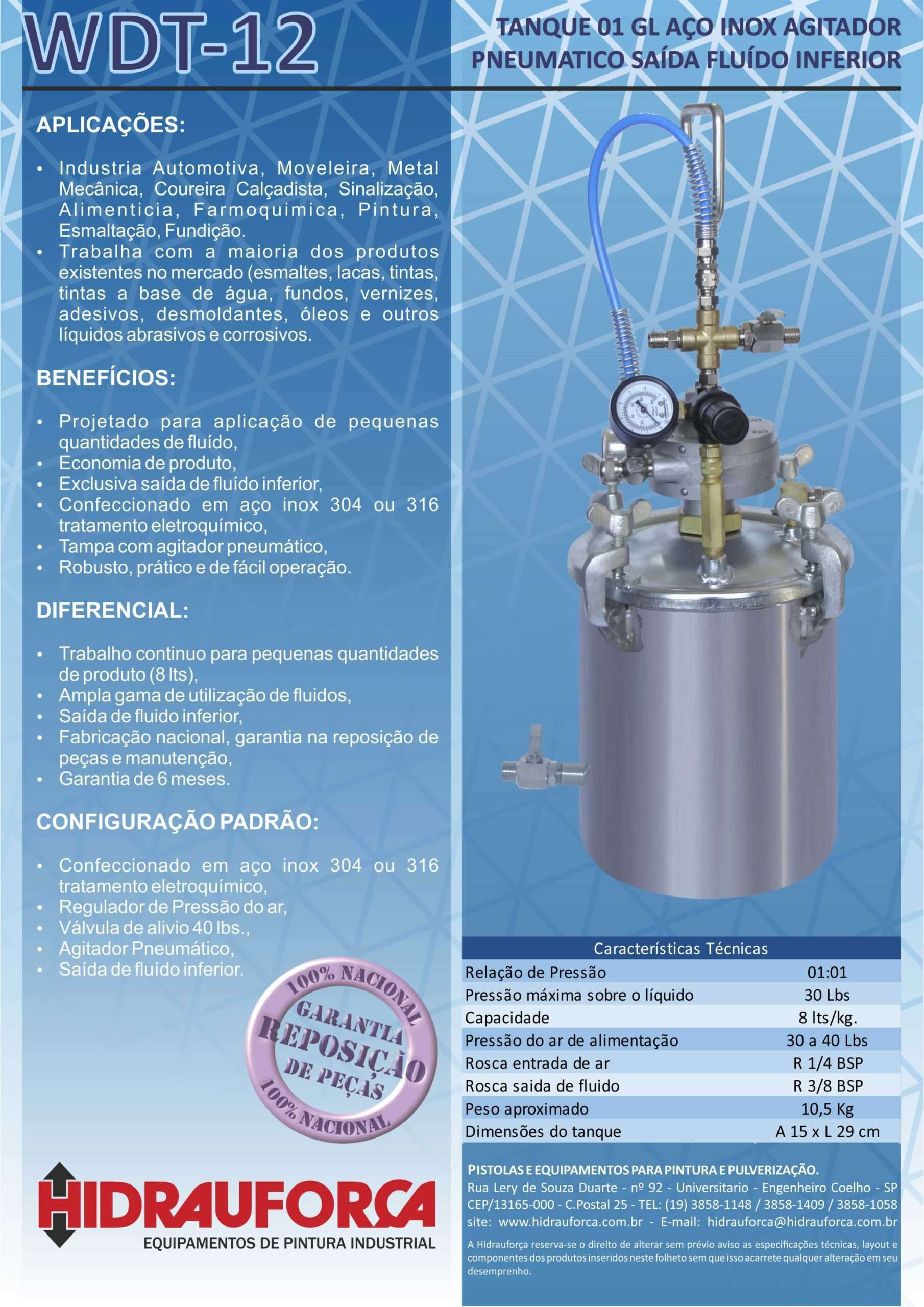 WDT-12 - TANQUE 01 GL (4LTS) EM AÇO INOX SAÍDA INFERIOR COM AGITADOR PNEUMÁTICO - Image 3