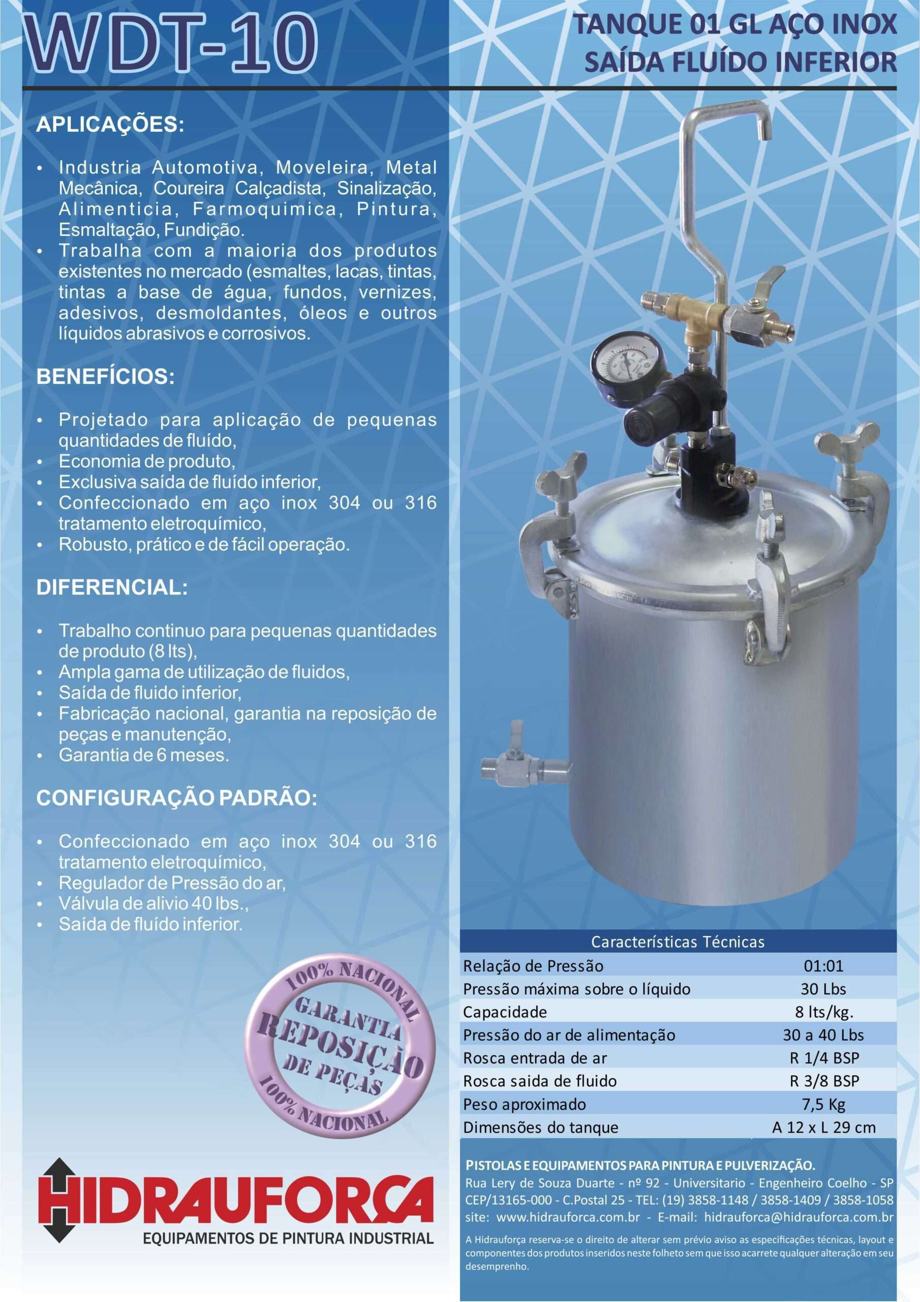 WDT-10 - TANQUE 01 GLS (4LTS) EM AÇO INOX SAÍDA INFERIOR SEM AGITADOR - Image 3