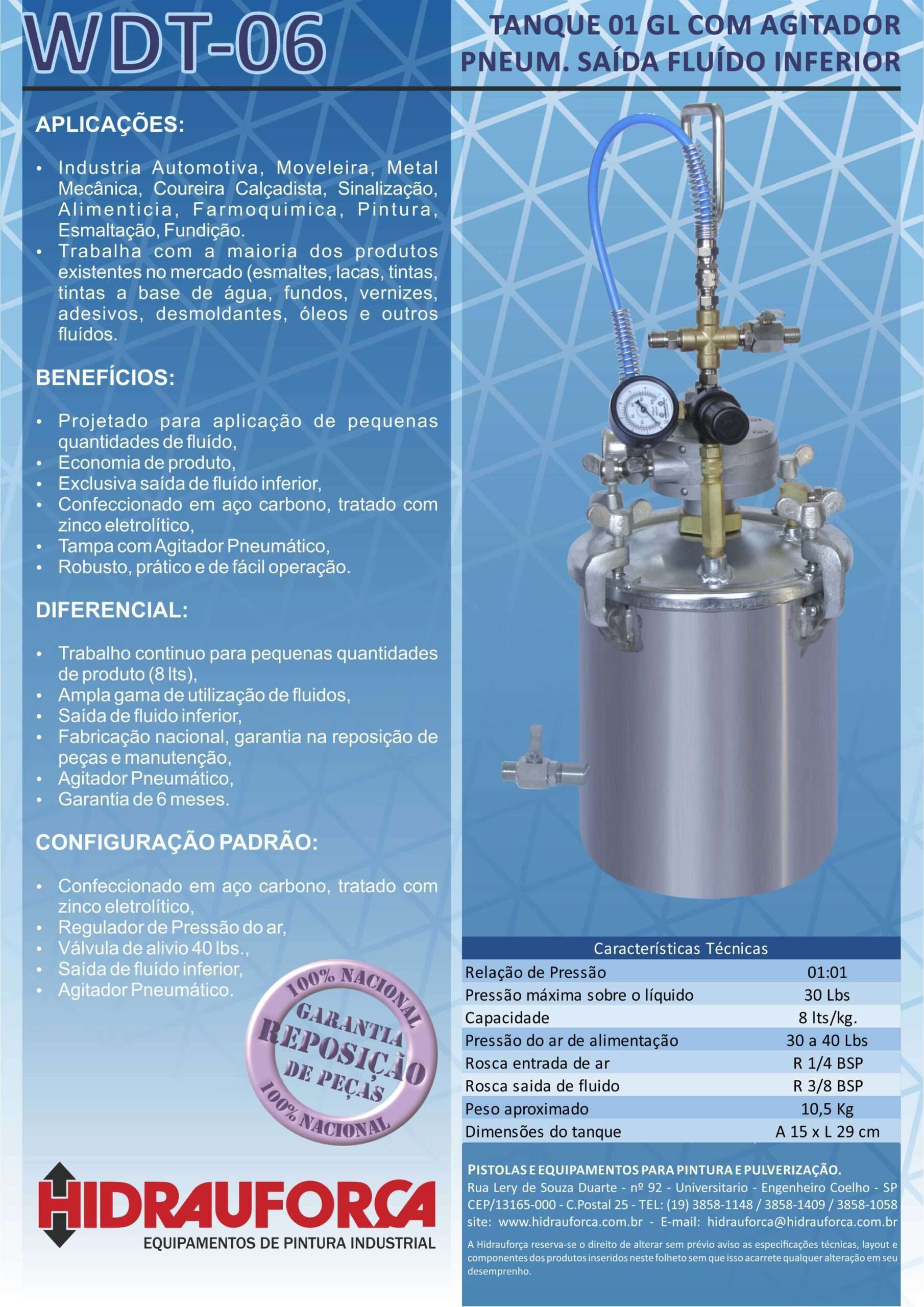 WDT-6 - TANQUE 01 GL (4LTS) EM AÇO CARBONO SAÍDA INFERIOR COM AGITADOR PNEUMÁTICO - Image 3