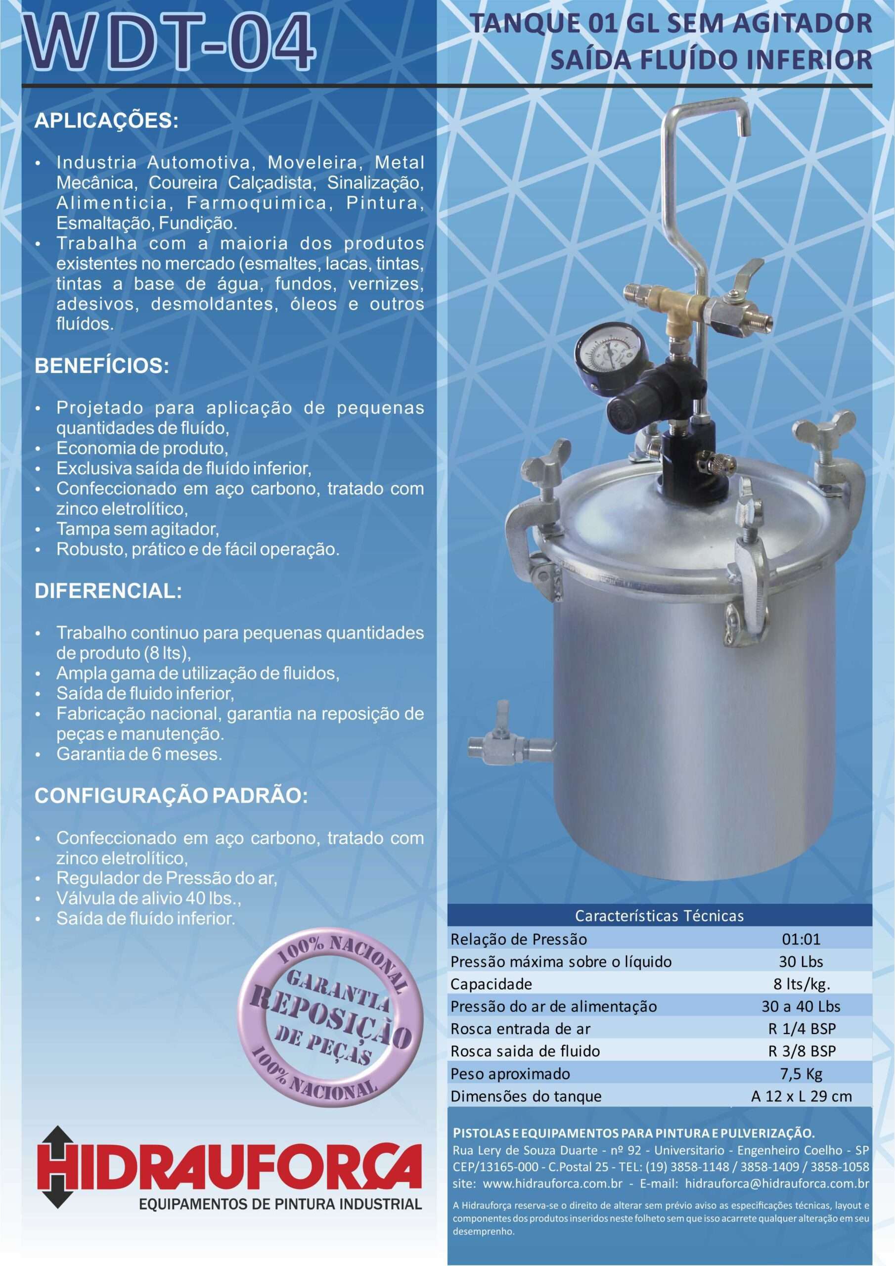 TANQUE DE PRESSÃO PARA PINTURA 01 GL (4LTS) EM AÇO CARBONO SAÍDA INFERIOR WDT-04 - Image 3