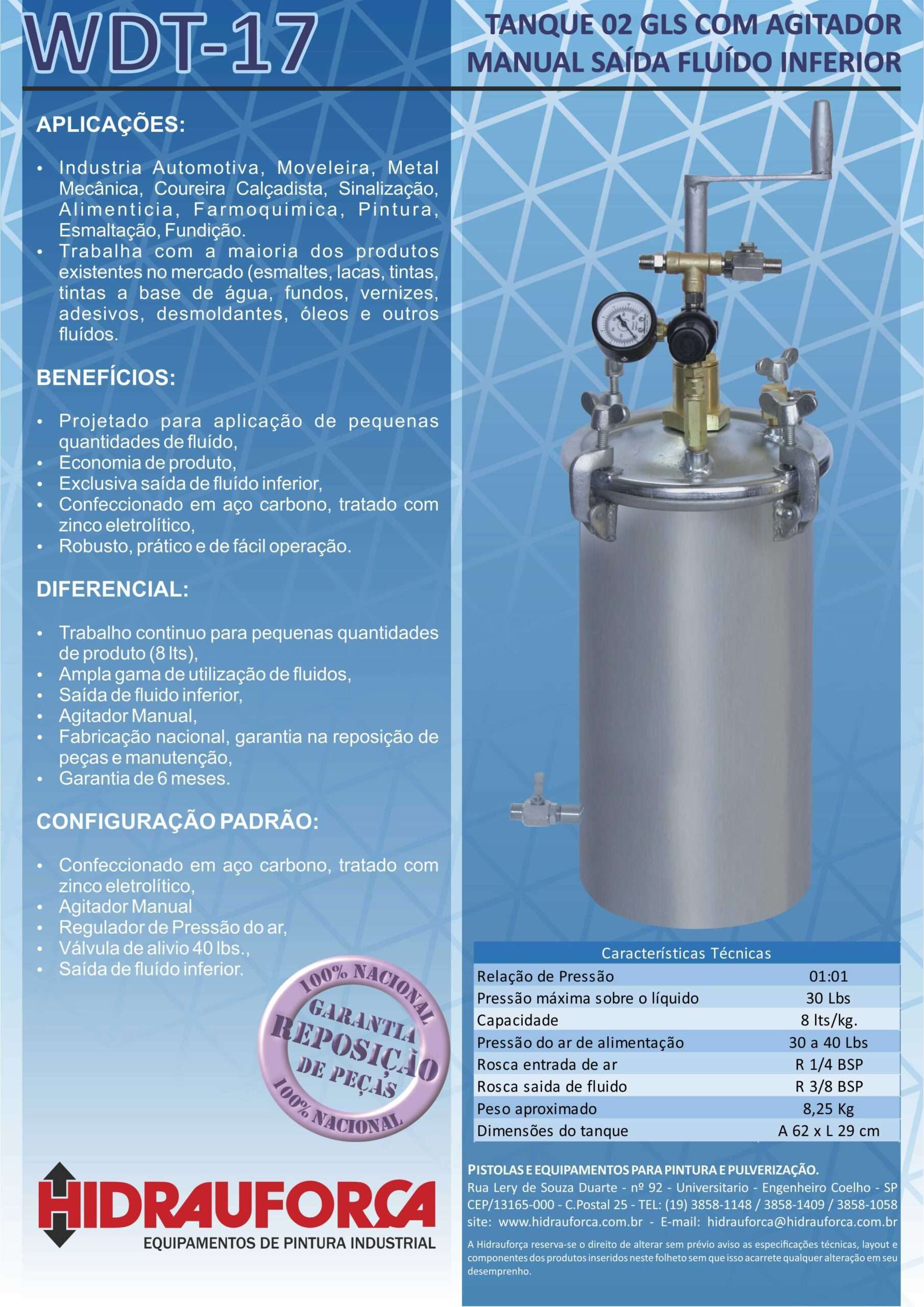 WDT-17 - TANQUE 02 GLS (8LTS) EM AÇO CARBONO SAÍDA FLUÍDO INFERIOR COM AGITADOR MANUAL - Image 3