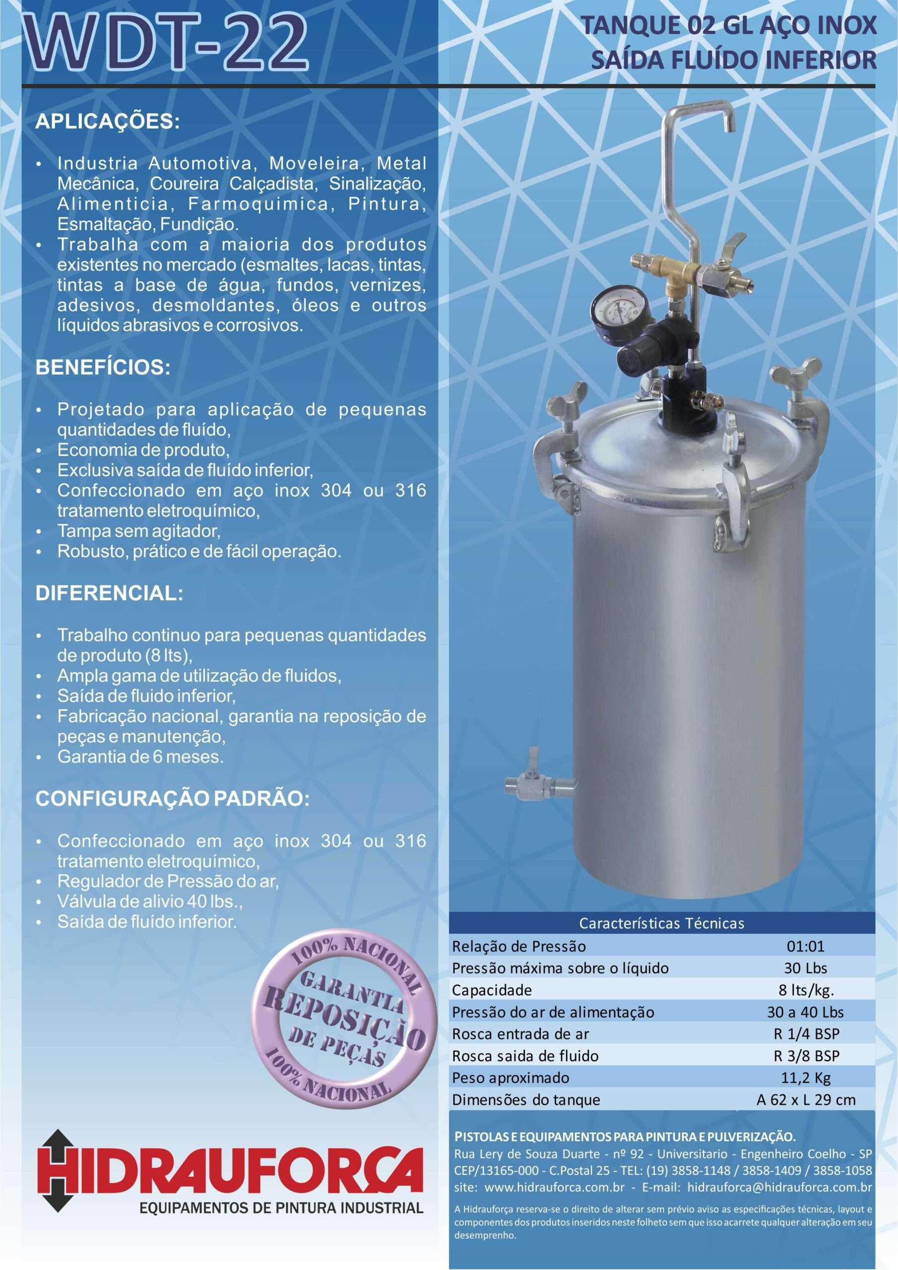 WDT-22 - TANQUE 02 GLS (8LTS) EM AÇO INOX SAÍDA INFERIOR SEM AGITADOR - Image 3