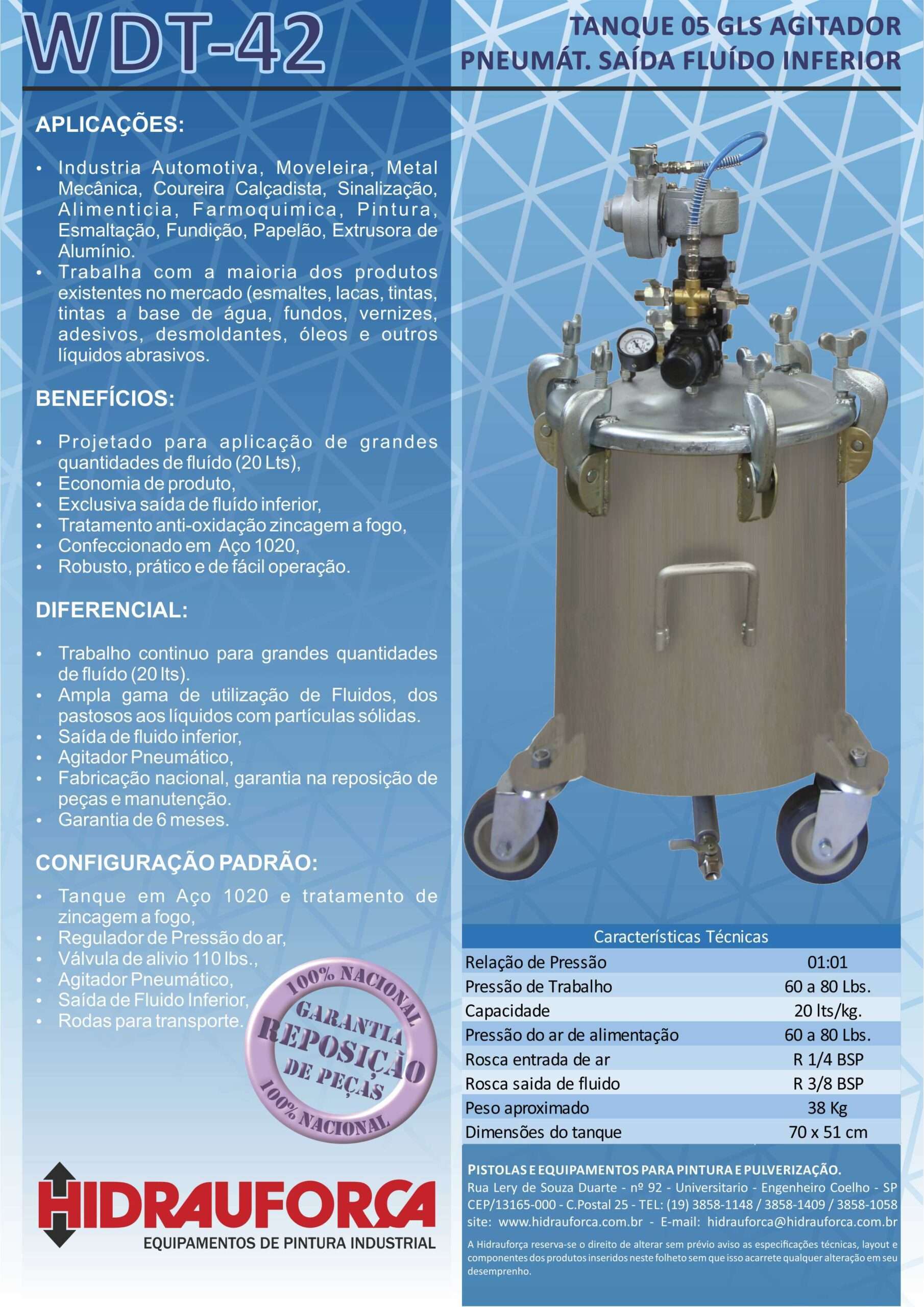 WDT-42 - TANQUE 05 GLS (20LTS) EM AÇO CARBONO SAÍDA INFERIOR COM AGITADOR PNEUMÁTICO - Image 3