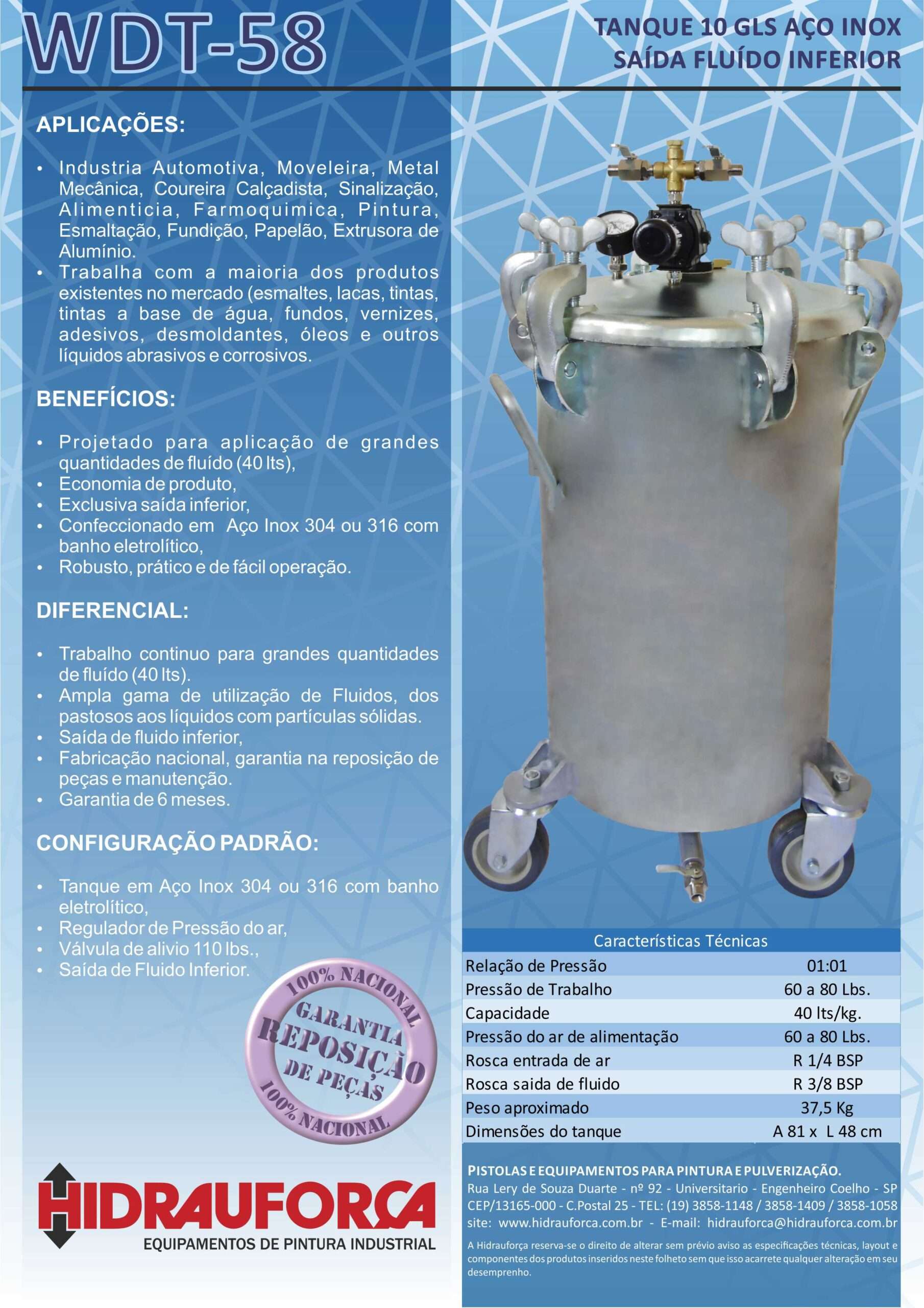 WDT-58 - TANQUE 10 GLS (40LTS) EM AÇO INOX SAÍDA INFERIOR SEM AGITADOR - Image 3