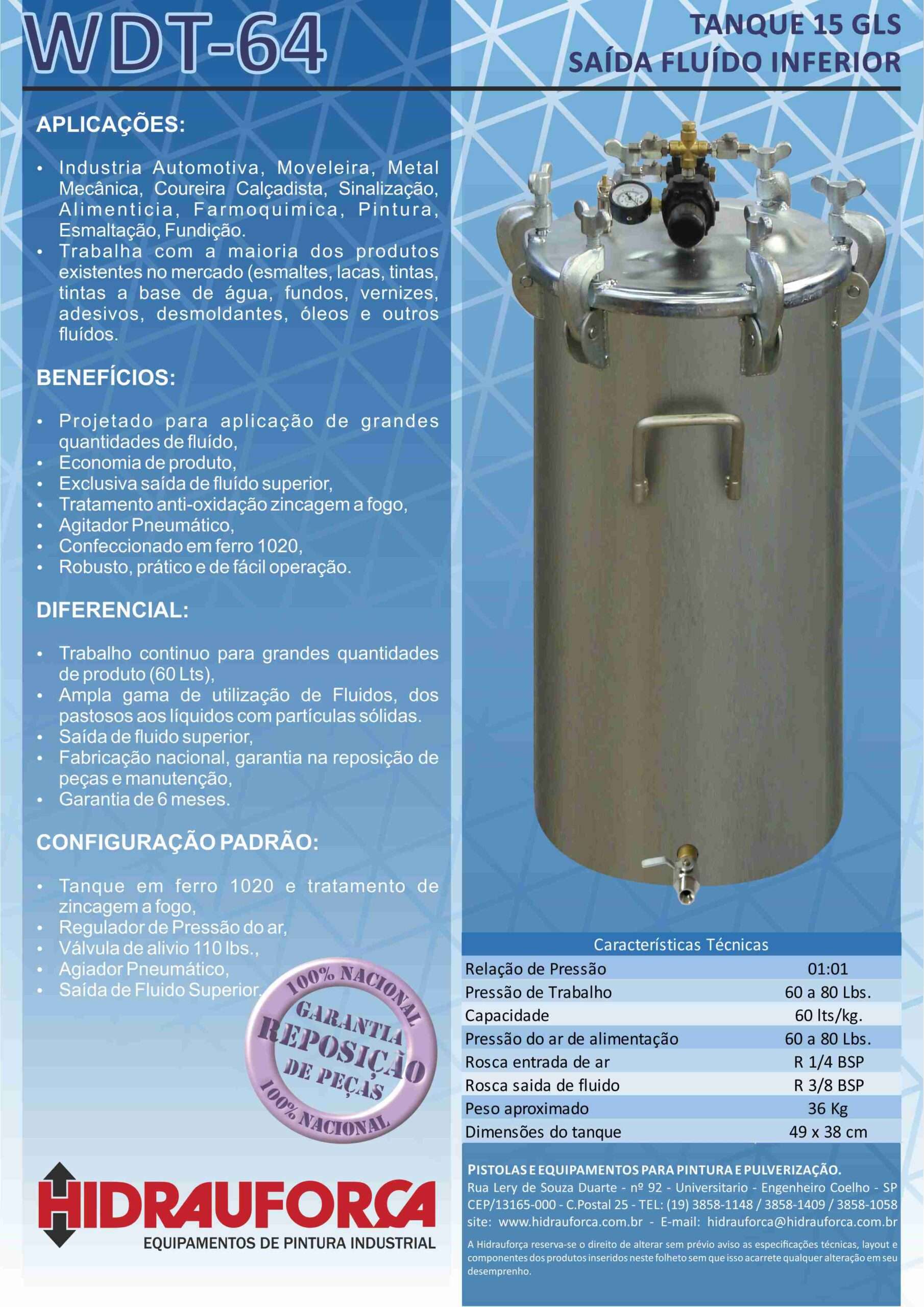 WDT-64 - TANQUE 15 GLS (80LTS) EM AÇO CARBONO SAÍDA INFERIOR SEM AGITADOR - Image 3
