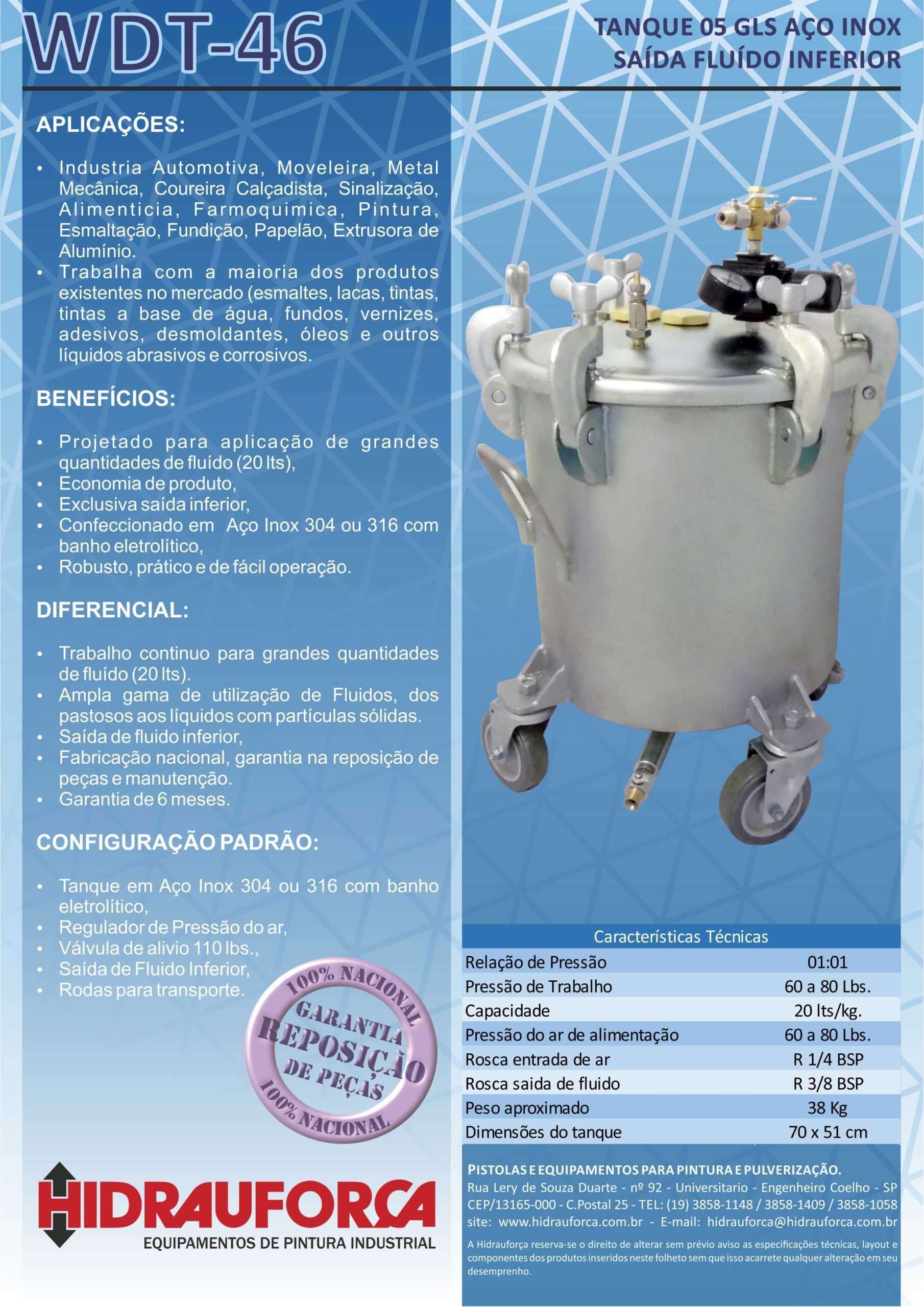 WDT-46 - TANQUE 05 GLS (20LTS) EM AÇO INOX SAÍDA INFERIOR SEM AGITADOR - Image 3