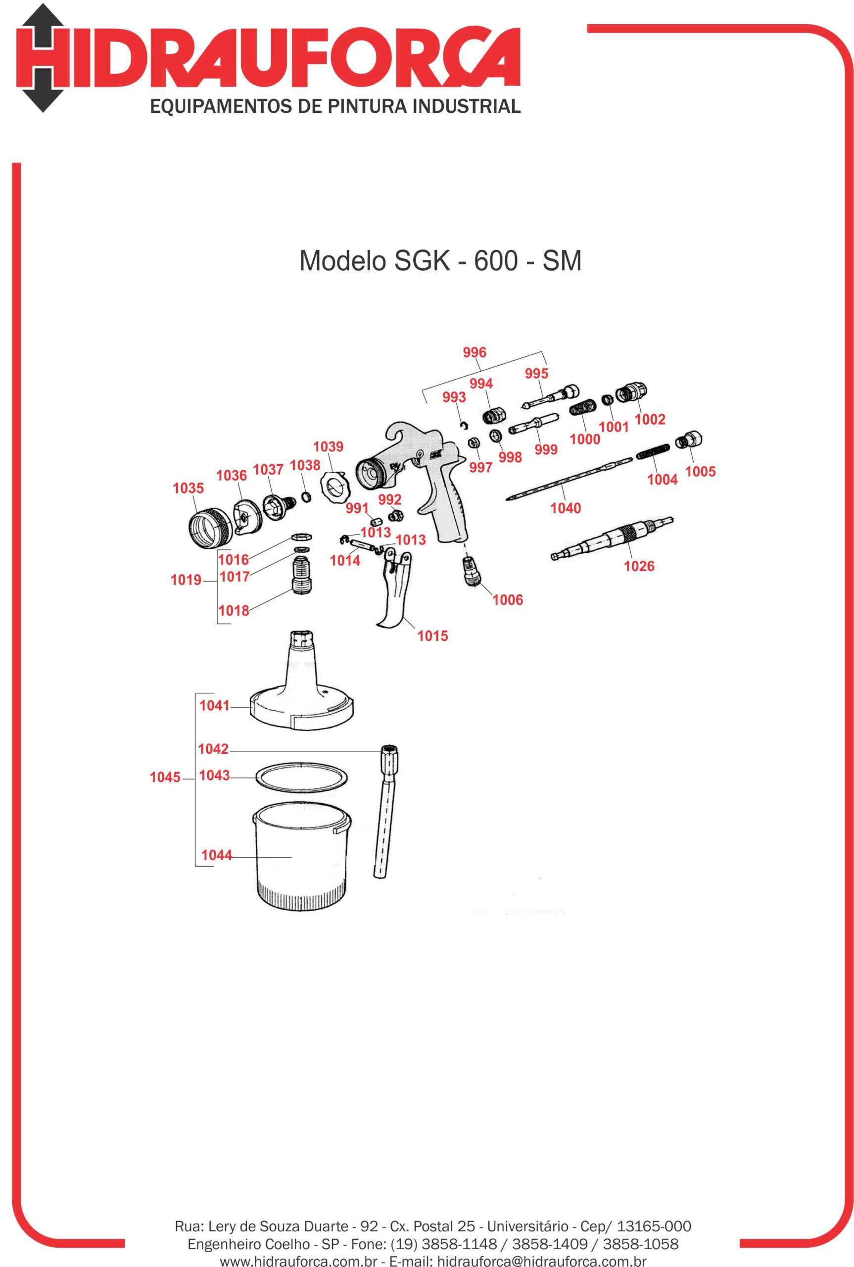 REPOSIÇÃO DE PEÇAS PISTOLA SGK-600-SM
