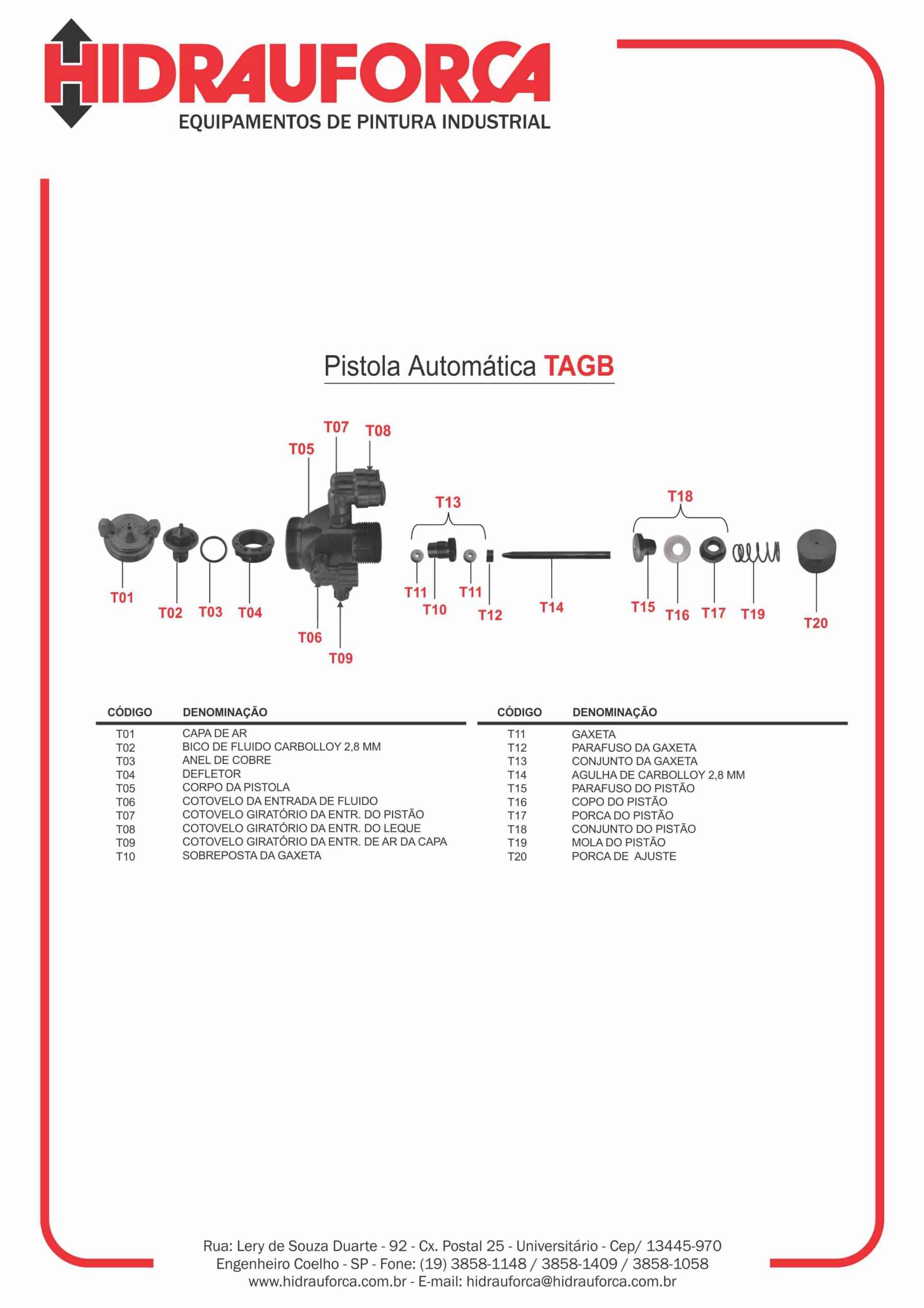 Reposição Peças Pistola Automatic T-AGB